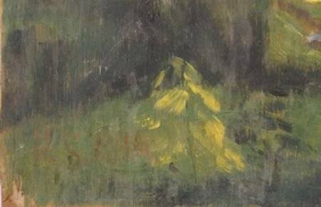 ‘다솔사 풍경’의 일부. ‘H. S. RHA’라는 나혜석의 서명이 흐릿하게 보인다. [사진 김인혜]