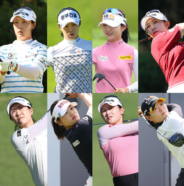 2024년 한국여자프로골프(KLPGA) 투어 제13회 KG 레이디스 오픈에 출전한 박지영, 김수지, 이예원, 배소현, 박민지, 노승희, 박현경, 방신실 프로가 1라운드에서 경기하는 모습이다. 사진제공=KLPGA