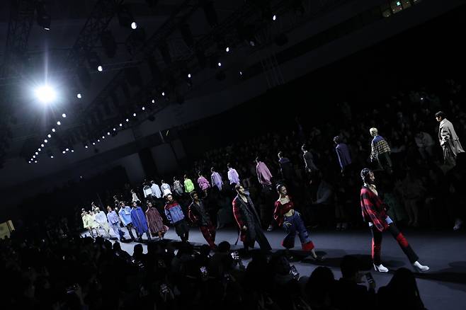 Models wear creations for KwakHyunJoo Collection at the fall-winter 2024 Seoul Fashion Week at Dongdaemun Design Plaza in February. (Seoul City)