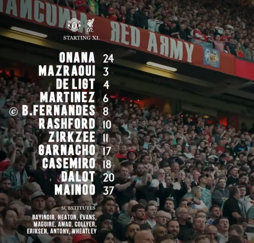 맨유 선발 라인업. 맨유 공식 SNS