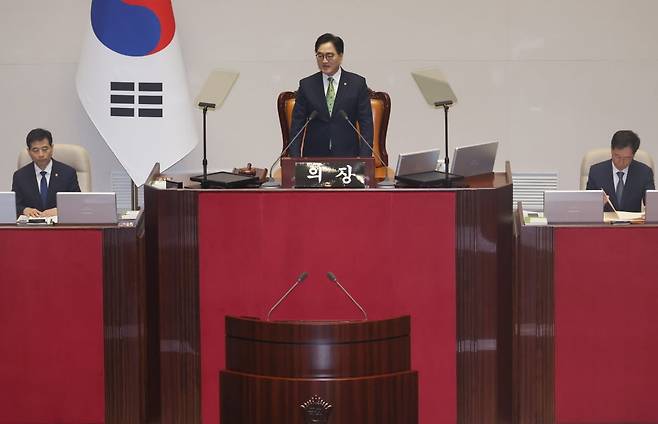 2일 국회 본회의장에서 윤석열 대통령이 불참한 가운데 제22대 국회 개원식이 열리고 있다. 사진=연합뉴스