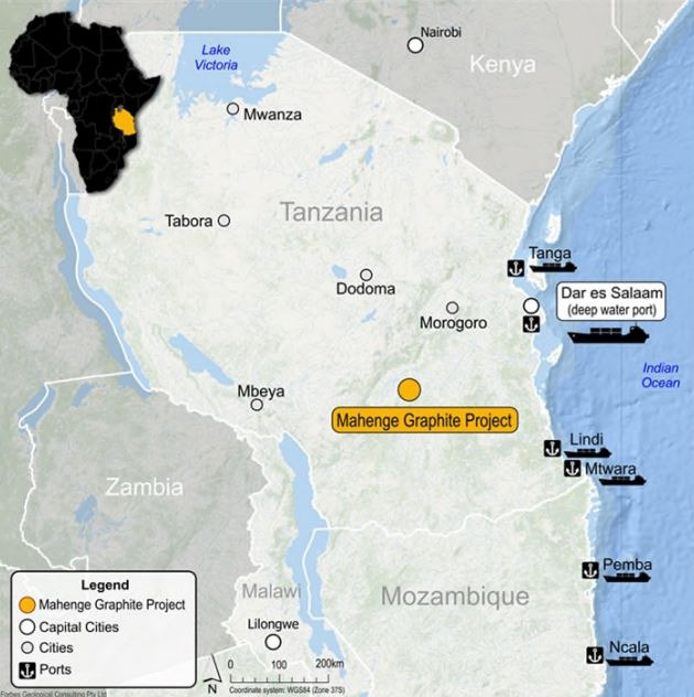 탄자니아 마헨게 광산 프로젝트 관련 지도. 블랙록 마이닝 보고서 캡처