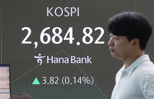 3일 오전 서울 중구 하나은행 본점 딜링룸 현황판에 코스피가 표시돼 있다. [사진 출처 = 연합뉴스]