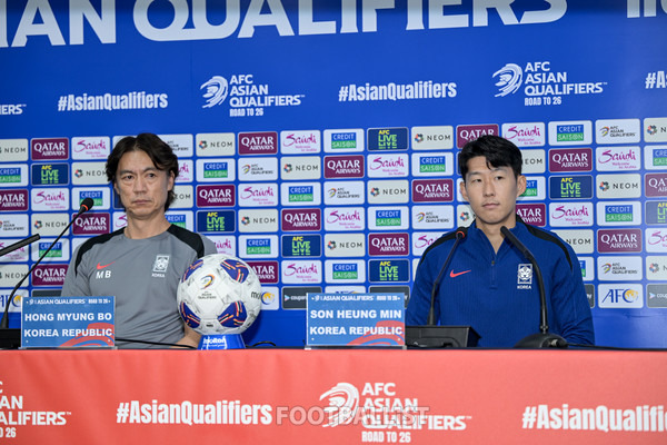 홍명보 감독(왼쪽)과 손흥민(이상 대한민국 남자 축구대표팀). 서형권 기자