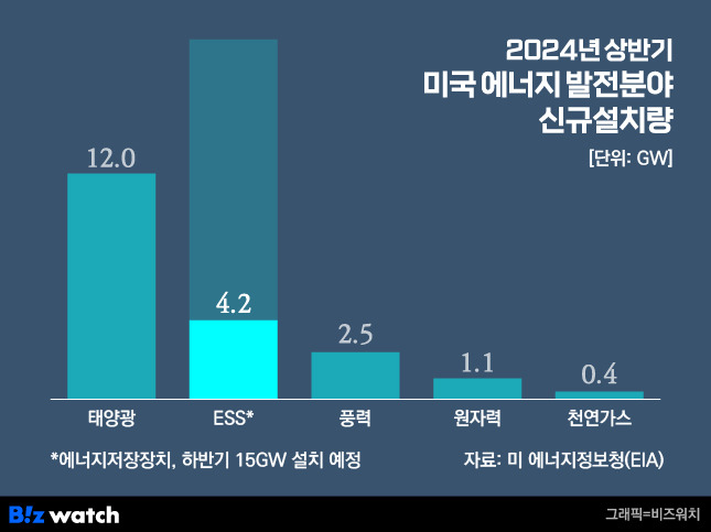 2024년 상반기 미국 에너지분야 신규설치량./그래픽=비치