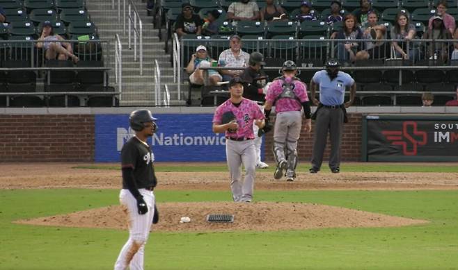 고우석이 9회 1사 2루서 DJ 글래드니를 헛스윙 삼진으로 잡아내고 있다. 사진=MiLB.TV 캡처