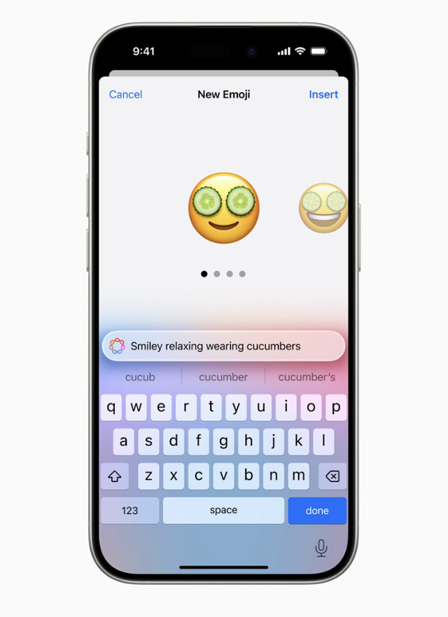 애플이 지난 6월 공개한 인공지능(AI) 기반의 이모티콘 생성 기능 '젠모지' 실행 화면. 말로 원하는 이모티콘 모양을 설명하면 AI가 바로 생성해 준다. 애플 제공