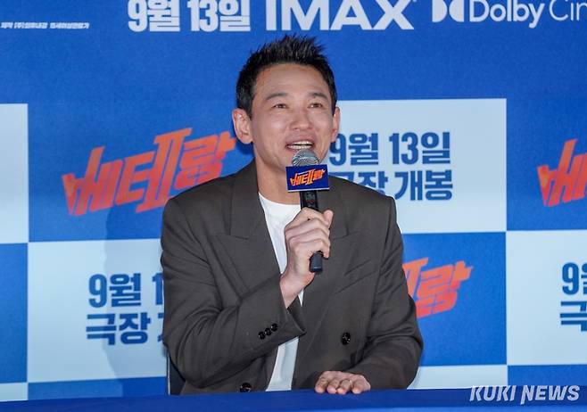 9일 서울 한강로동 CGV 용산아이파크몰점에서 ‘베테랑2’ 언론시사회 및 간담회가 열렸다. 현장에 자리한 배우 황정민이 발언 중이다. 사진=유희태 기자