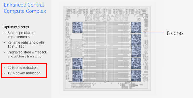 IBM은 텔럼 Ⅱ를 5나노 공정으로 만들었더니 코어 속도가 올라가고, 칩 면적과 전력이 전작 대비 개선됐다고 설명했습니다. 자료출처=IBM 핫칩스 2024 발표 슬라이드.