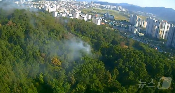 10일 오후 3시 56분쯤 경남 밀양시 내이동 한 야산에서 불이 나 산림당국이 진화에 나섰다.(산림청 제공)