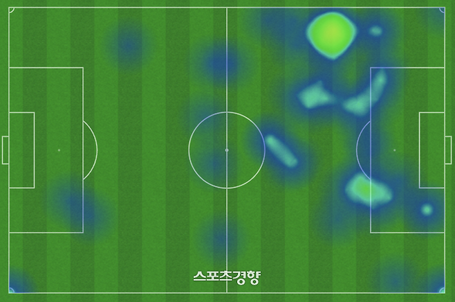 손흥민이 지난 10일 오만전에서 그라운드를 누빈 위치들 | 스포츠통계업체 옵타 제공