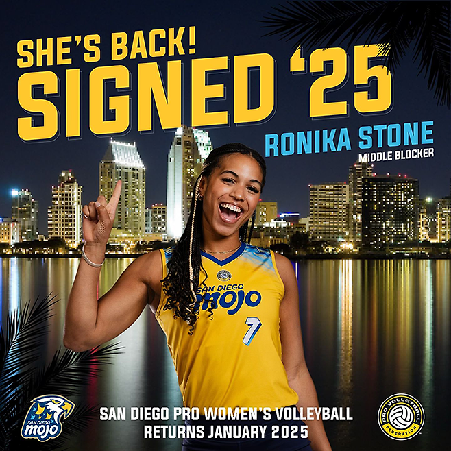 로니카 스톤은 2020-21 프랑스 리그A 스파이크왕이다. 사진=샌디에이고 모조 공식 SNS