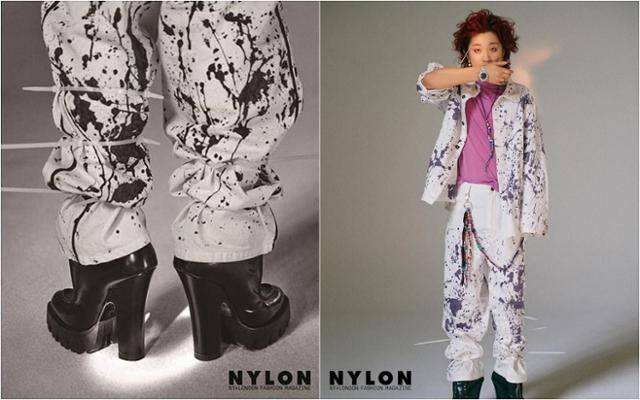 잡지 ‘나일론’의 화보 속 일본의 싱어송라이터 후카세. 남성 가수에게 여성용 통굽 부츠를 신기고, 케이블 타이로 바지 밑단을 묶어 올렸다. 나일론 코리아 제공