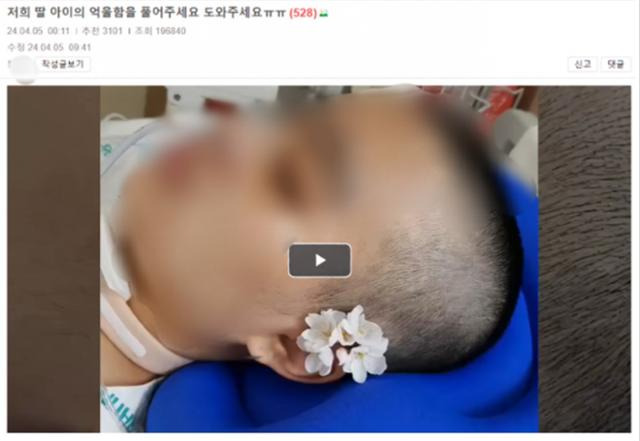 지난 4월 한 온라인 커뮤니티에는 '딸이 동창생에게 폭행당해 식물인간이 됐는데 가해자는 제대로 처벌받지 않아 억울하다'는 취지의 글이 영상과 함께 올라왔다. 온라인 커뮤니티 캡처