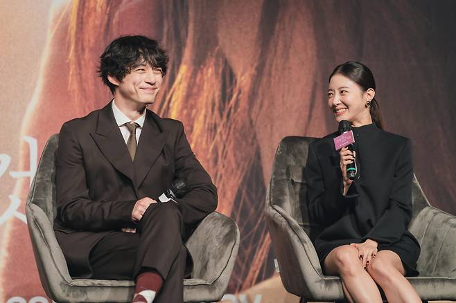 Kentaro Sakaguchi (left) and Lee Se-young are seen attending the press conference for "What Comes After Love" on Thursday, at a hotel in Jung-gu, Seoul. (Yonhap)