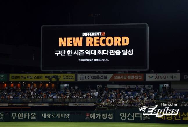 한화 이글스가 12일 삼성과 홈경기에서 구단 역대 최다 관중 신기록을 세웠다. /사진=한화 이글스 제공