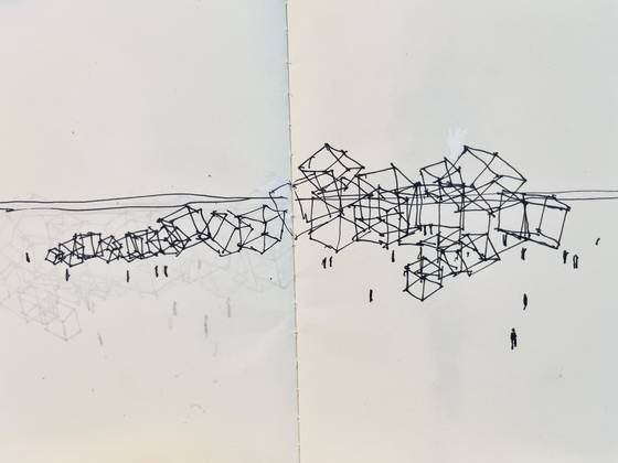 신안군 비금도에 설치될 거대 조각 ‘엘리멘탈’을 위한 안토니 곰리의 콘셉트 드로잉(2021). [사진 곰리 스튜디오]