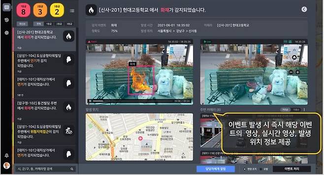 KT AI영상분석서비스를 통해 화재가 감지된 모습(사진=KT 제공) *재판매 및 DB 금지