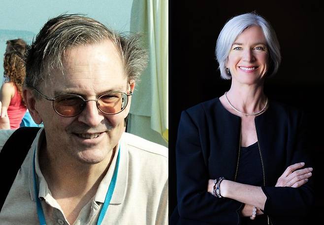 1982년 리보자임 발견 소식을 들은 잭 조스택(왼쪽)은 생명의 기원 연구에 뛰어들었고 박사과정 학생 제니퍼 다우드나(오른쪽)와 함께 1991년 상보적인 염기서열을 합성하는 리보자임을 만드는 데 성공했다. 그 뒤 박사후연구원으로 체크 교수 실험실에서 리보자임 결정 구조를 연구한 다우드나는 2012년 게놈편집기술인 크리스퍼캐스9을 개발해 2020년 노벨화학상을 받았다. 한편 조스택은 2009년 20여 년 전 잠깐 손을 댄 텔로미어 연구로 노벨생리의학상을 받았다. 위키피디아 제공