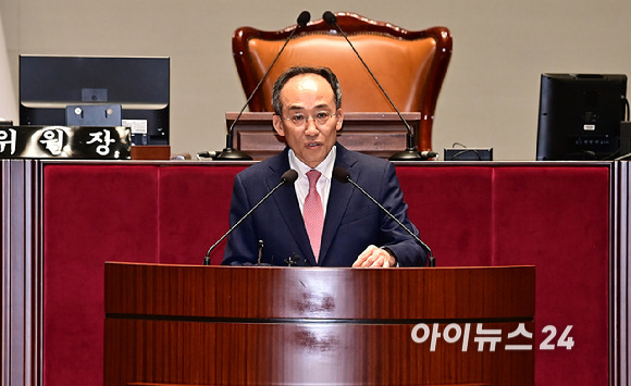 국민의힘 추경호 원내대표가 19일 오후 서울 여의도 국회에서 열린 의원총회에서 발언하고 있다. [사진=곽영래 기자]