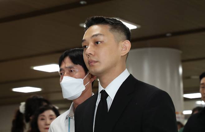 Actor Yoo Ah-in appears for sentencing on the charge of repeated use of drugs without a prescription at the Seoul Central District Court, Seoul, on Sept. 3. (Yonhap)