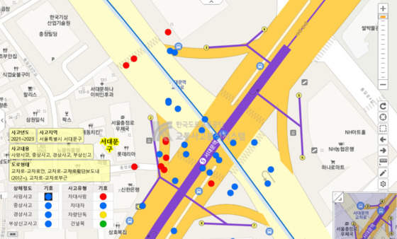 2021~2023년 서울시 중구 서대문역 사거리 교통사고 발생 현황 〈출처=도로교통공단 교통사고분석시스템(TAAS)〉