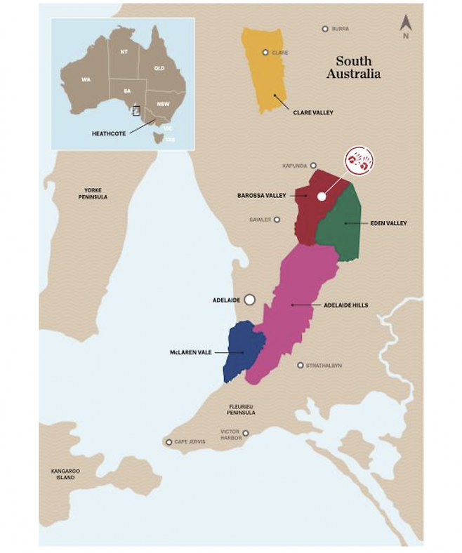 투 핸즈의 포도밭이 위치해 있는 남호주 6개 지역.