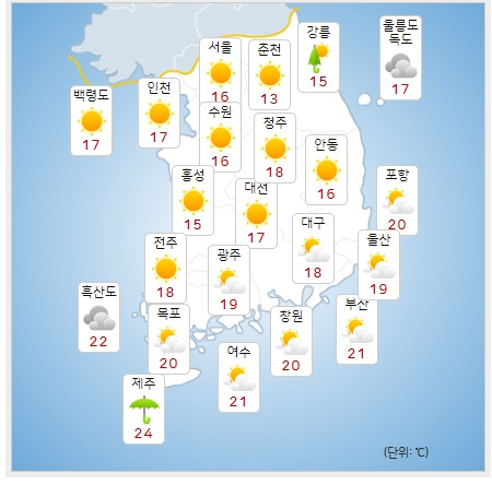 ⓒ기상청: 내일(23일) 오전 전국날씨