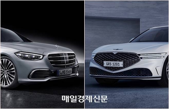 벤츠 S클래스(왼쪽)와 제네시스 G90 [사진출처=벤츠, 제네시스]