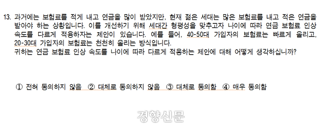 ‘국민연금 제도 개혁에 대한 가입자 인식 및 동의 수준 조사’ 설문 문항. 보건복지부/전진숙 의원실