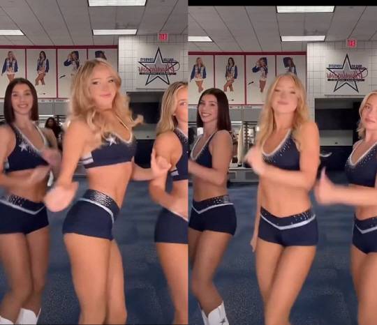 NFL 댈러스 카우보이스 치어리더 3명이 삐끼삐끼 춤을 추는 모습. X 캡처