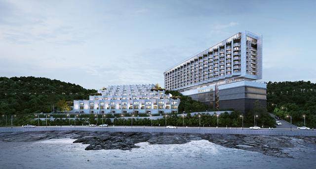 경북 영덕군 강구면 삼사해상공원에 올 연말 완공을 목표로 건설 중인 대형 숙박시설 조감도. 영덕군 제공