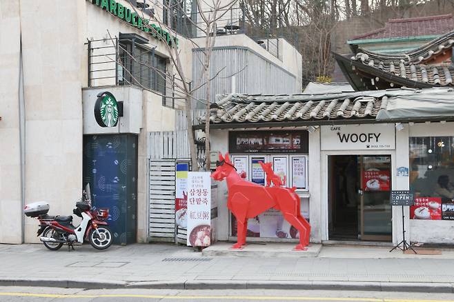 조선의 양반네들이 몰려 살던 북촌 일대의 오늘날 퐁경, 현대식 건물과 한옥은 물론 여러 나라의 말이 뒤죽박죽돼 있다. 한성우 제공