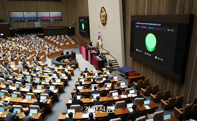 우원식 국회의장이 26일 국회 본회의에서 딥페이크법(성폭력범죄의 처벌 등에 관한 특례법 일부개정법률안에 대한 수정안)을 통과시키고 있다. 2024.09.26 박민규 선임기자