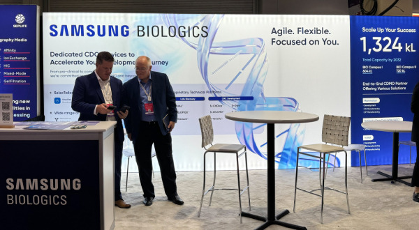 Samsung Biologics booth at the 2024 BioProcess International exhibition. (Samsung Biologics)