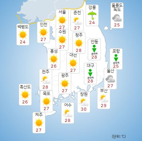 ⓒ기상청: 오늘(27일) 오후 전국날씨