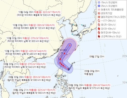 제18호 태풍 끄라톤 예상 경로. 사진=기상청 홈페이지