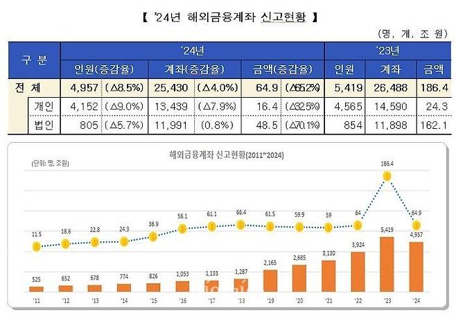 2024년도 해외 금융계좌 신고현황. ⓒ국세청