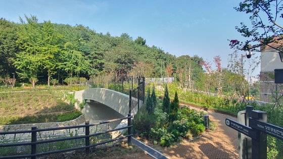 서울시가 최근 조성을 완료한 국사봉 녹지연결로. 시민을 위한 산책로와 동물이동로가 혼합된 구조다. 사진 서울시
