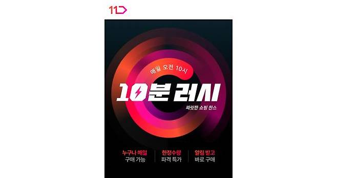 11번가가 매일 오전 10시 단 10분 동안 추천 제품을 최저가 대비 30% 이상 저렴하게 선보이는 '10분 러시'를 론칭했다. /사진=11번가