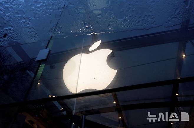 [팔로알토=AP/뉴시스]미국 캘리포니아 팔로알토의 한 애플스토어에 애플 로고가 걸려 있다. 2024.2.2.