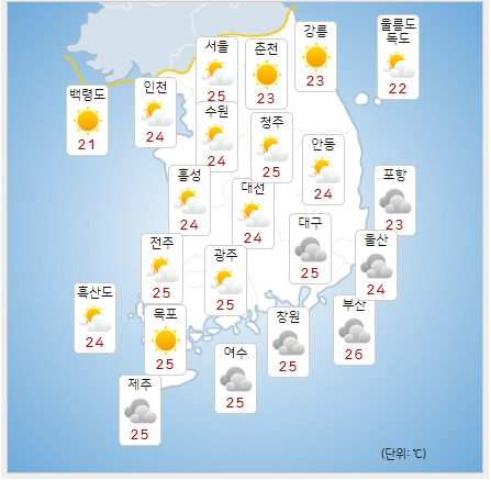 ⓒ기상청: 내일(5일) 오후 전국날씨