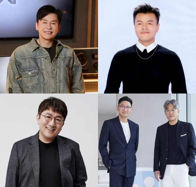 (시계 방향) 양현석 YG 총괄 프로듀서, 박진영 JYP 창의성 총괄 책임자, 탁영준·장철혁 SM 공동대표, 방시혁 하이브 의장 /사진=각 소속사 제공