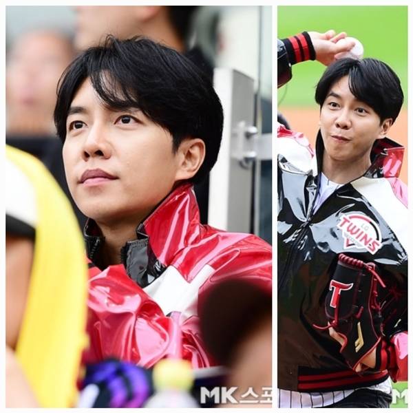 배우 이승기가 LG 트윈스를 응원하기 위해 등장한 잠실구장 시구 현장이 화제다.  / 사진 = 김영구 기자