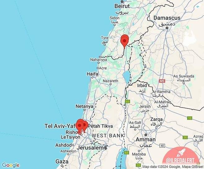 7일 오전 이스라엘 공습 경보 발령 지역 [엑스 @ILRedAlert 캡처. 재판매 및 DB 금지]