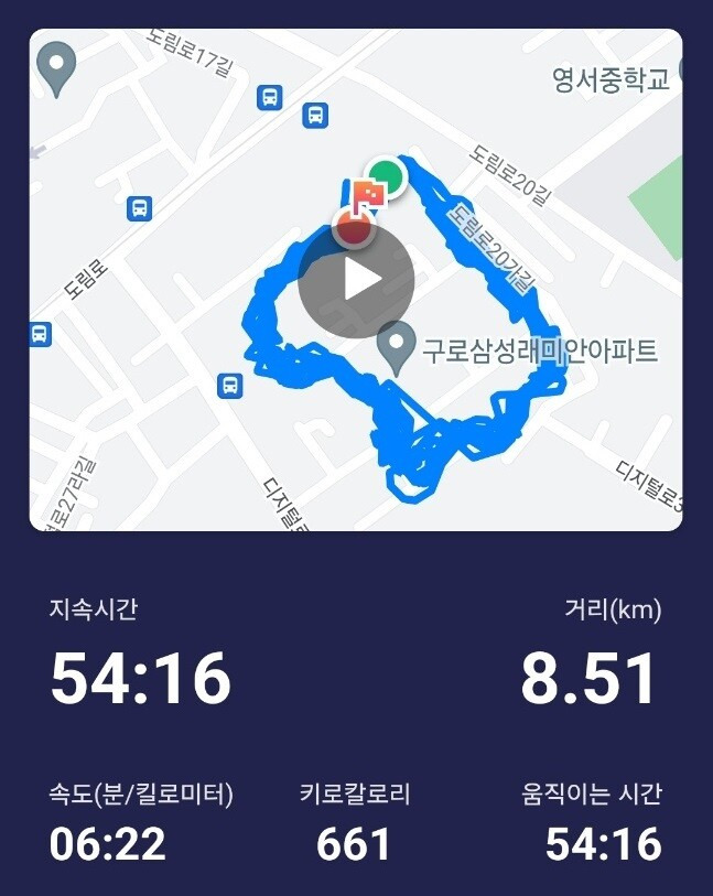 7월2일의 기록. 러닝 도전 한달여 만에 8.5km를 뛸 수 있게 되었다.