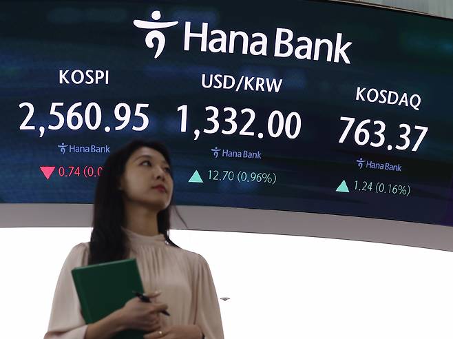 Hana Bank dealing room at the bank's headquarters in Jung-gu, central Seoul, Oct. 4. (Yonhap)