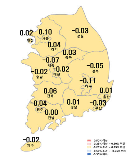 10월 첫째주(10월 7일 기준) 주간 아파트 가격 동향(사진=한국부동산원)