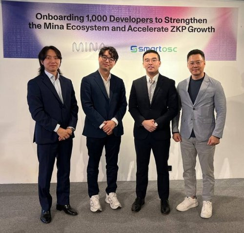 (왼쪽부터) mina foundation Ryan Lee (Business Operations Senior Associate APAC), David Park (Head of APAC) smart osc Jack Tran (VP of growth), Brandon Seok (SVP, Head of strategic Accounts.