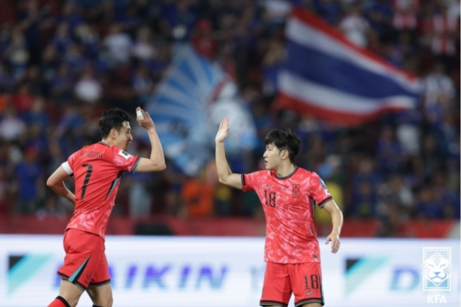 손흥민과 이강인은 오랜만에 멋진 골을 합작했다. 사진=대한축구협회 제공